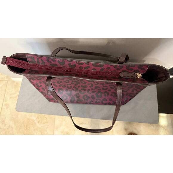 Kate Spade New York Leopard Print Margareta tote Bag burgundy shore Street - Picture 9 of 14